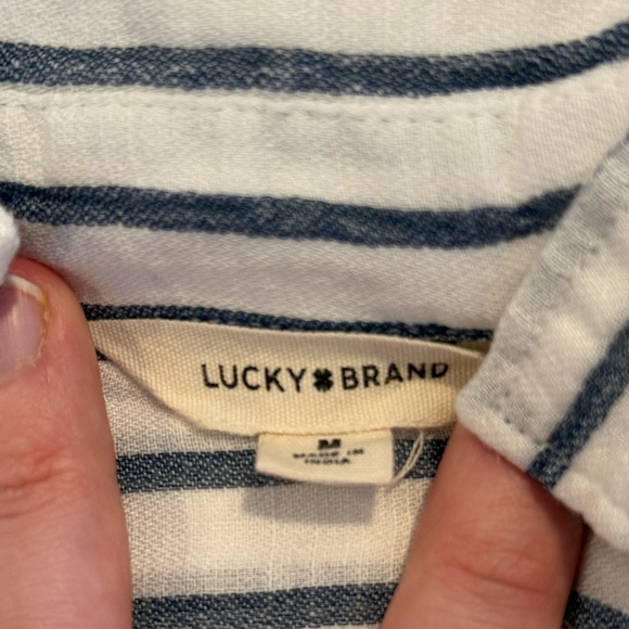Lucky Brand Navy and White Striped Button Down Shirt - Picture 2 of 3